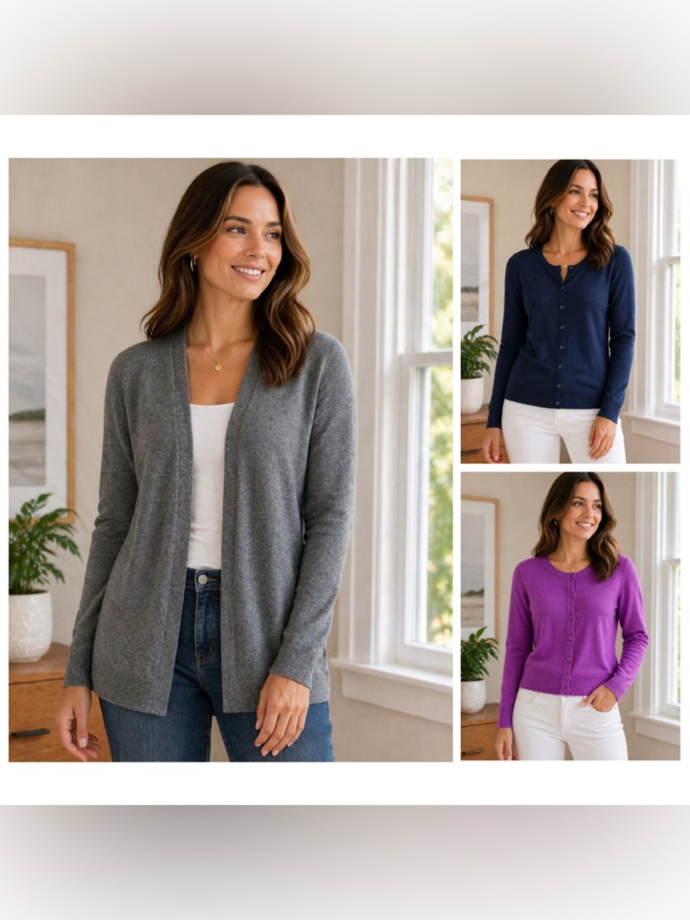 Women's Cardigan Trio — Gray, Navy & Purple bundle of 3